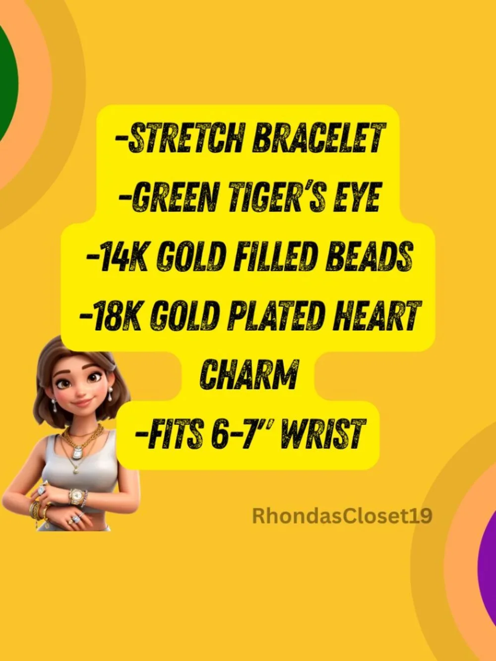 Green Tiger’s Eye & 14K Gold Filled Bracelet Wealth, Growth & Protection Energy